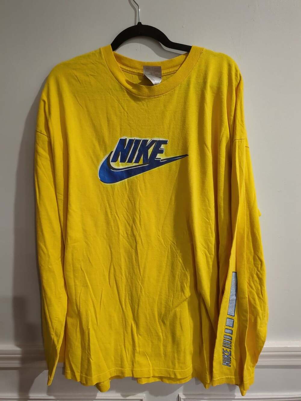 Nike Long Sleeve T-Shirt Size XXL Yellow Vintage Swoosh Made in USA y2k